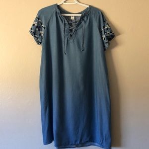 Chambray lace up  tribal dress